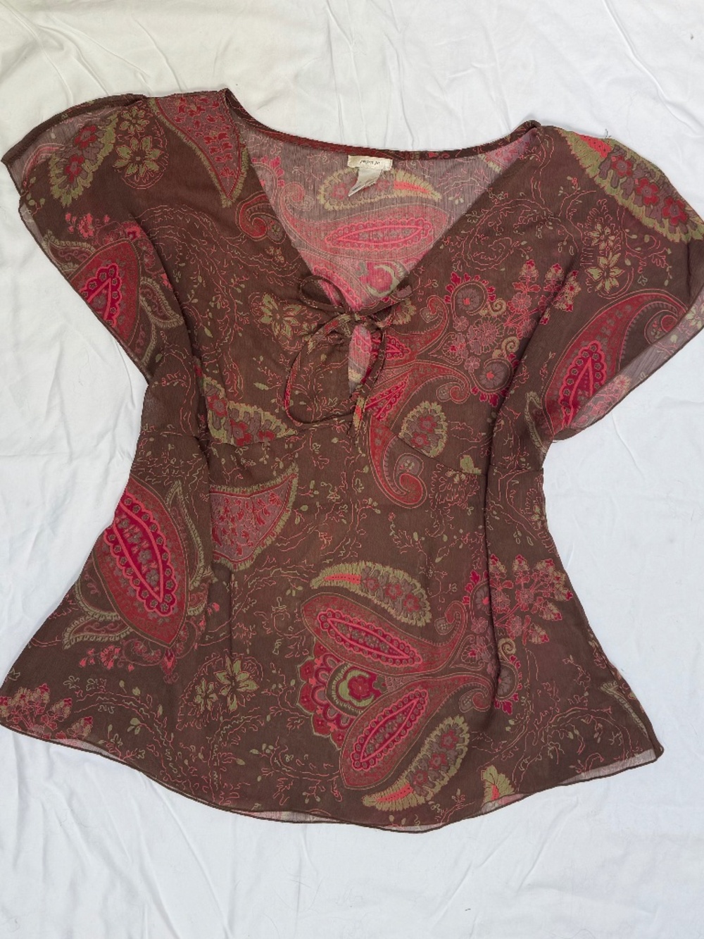 VINTAGE y2k Old Navy sheer paisley flutter sleeve tie-front top